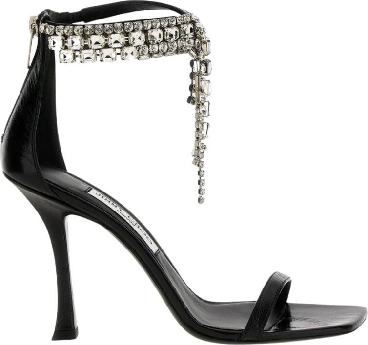 Jimmy Choo Zwarte Sandalen met Kristalversiering en Hak