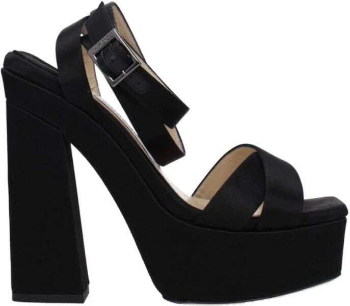 Jimmy Choo Zwarte Satijnen Hoge Hak Sandalen