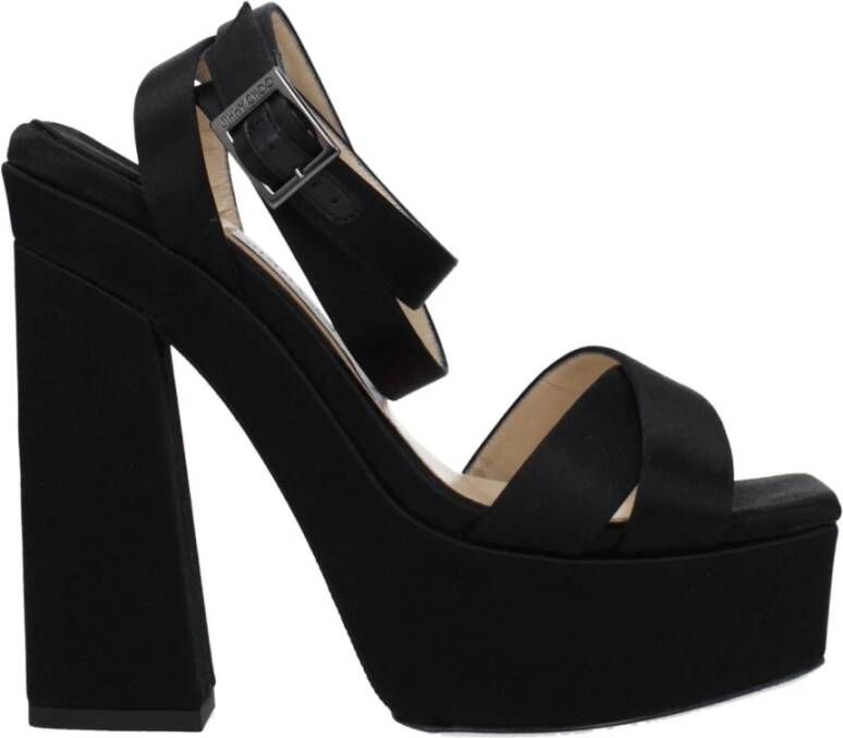 Jimmy Choo Zwarte Satijnen Plateau Sandalen