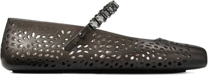Jimmy Choo Zwarte Strass Versierde Platte Schoenen