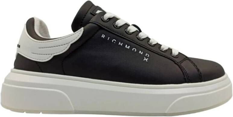 John Richmond Leren sneakers met vetersluiting Zwart