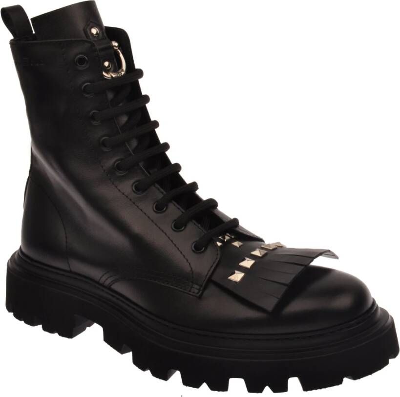 John Richmond Leren enkellaarsjes met franjedetail en studs