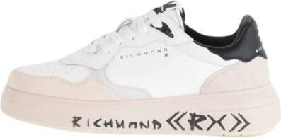 John Richmond Leren sneakers met vetersluiting Wit Heren