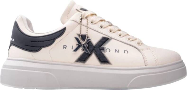 John Richmond Witte leren sneakers met zwarte details