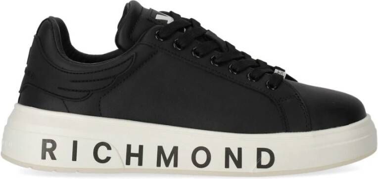 John Richmond Zwarte Leren Sneakers met Logo Black Heren