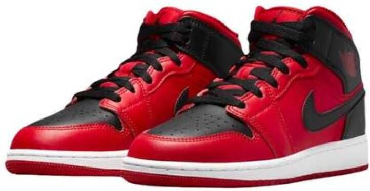 Nike Air Jordan 1 Mid Reverse Bred (2021) (GS) 554725-660 BRED Zwart Rood Schoenen - Foto 5