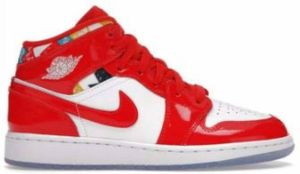 Jordan 1 MID Barcelona Sweater RED Patent (Gs) Rood Dames