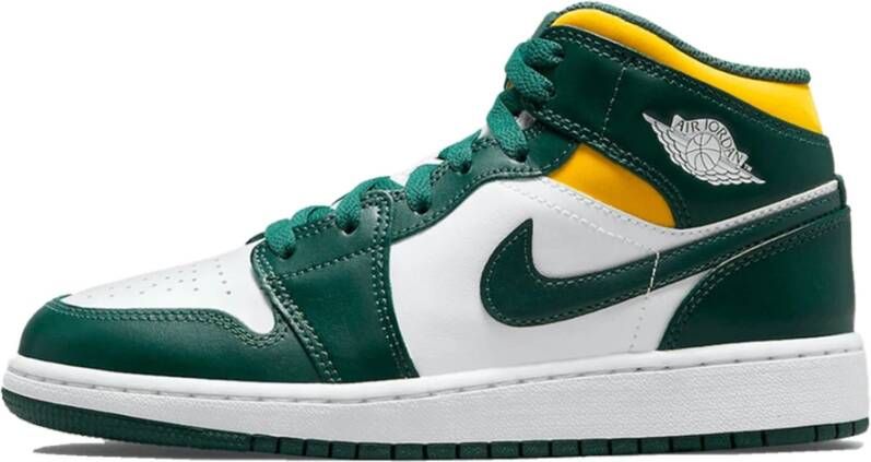 Jordan 1 Mid Schoenen Green Leer Synthetisch