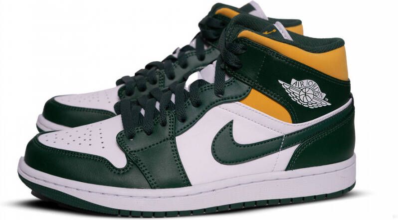 Jordan 1 Mid Schoenen Green Leer Synthetisch