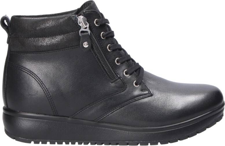 Joya Dames Leren Enkellaarzen Black Dames