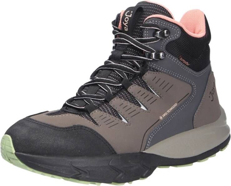 Joya SIERRA STX W BR BL 943out Zwart taupe combi halfhoge dames wandelschoenen met schokdempende zolen