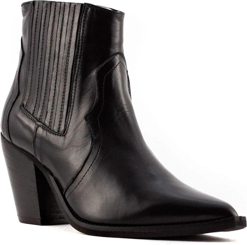 Julie Dee Zwarte leren Texaanse enkellaarzen