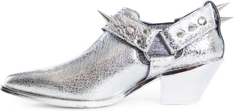 Junya Watanabe Zilveren Spiegel Leren Puntige Neus Enkellaarsjes