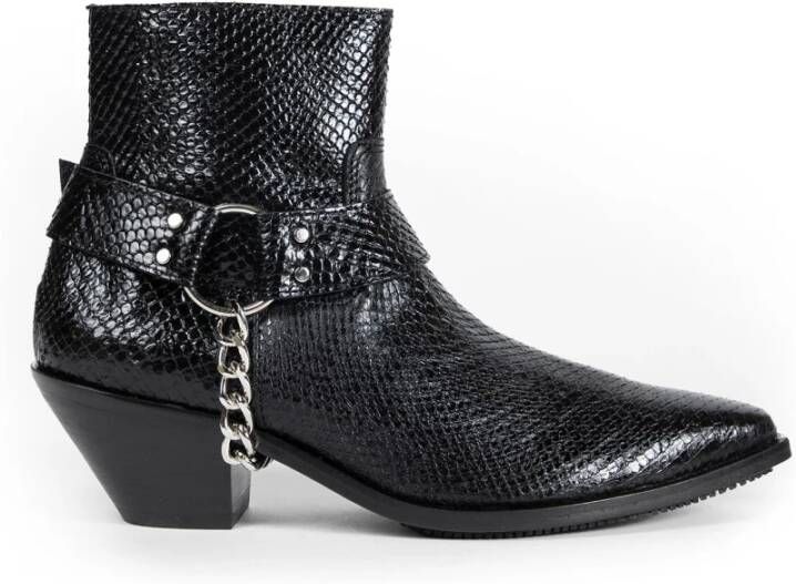 Junya Watanabe Zwarte Krokodillenprint Puntige Neus Schoenen