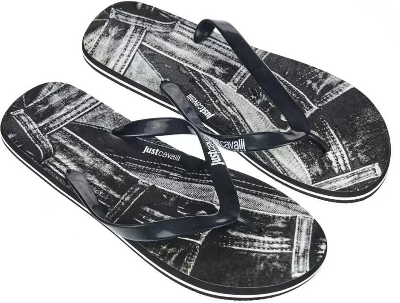 Just Cavalli Zwarte Logo Slippers Luxe Stijl Black Heren - Foto 2