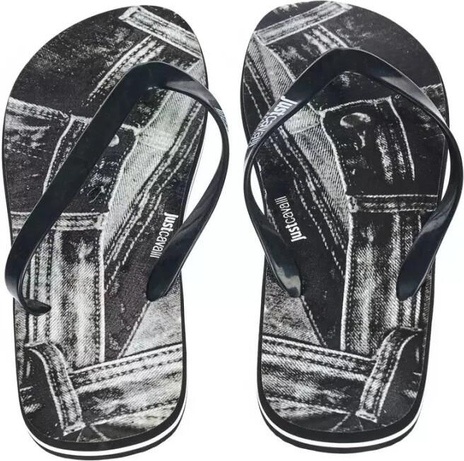Just Cavalli Zwarte Logo Slippers Luxe Stijl Black Heren - Foto 5