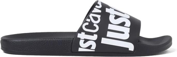 Just Cavalli Logo Pool Slide in Zwart Wit