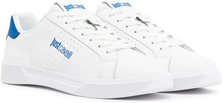 Roberto Cavalli Heren Lage Top Witte Sneakers Blauw White