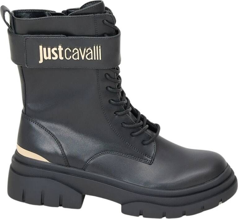 Just Cavalli Logo Biker met Zilver Metaal Black Dames