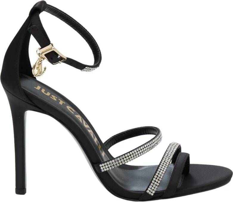 Just Cavalli Zwarte Swarovski Sandalen met Gouden Logo