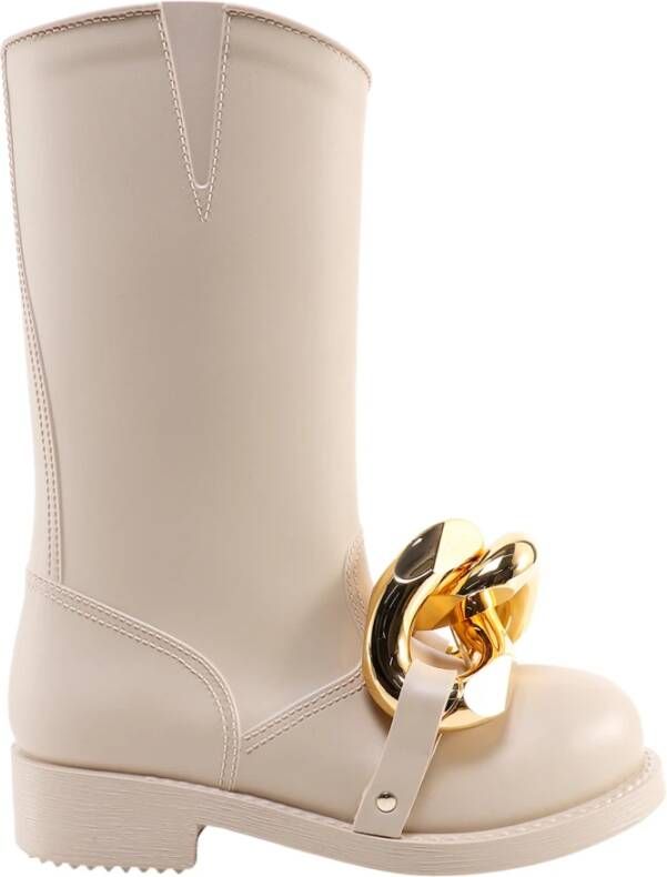 JW Anderson Hoge Laarzen Rubberen Stootrand Oversized Voorrits Beige Dames