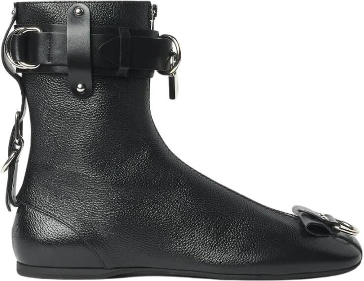 JW Anderson Leren boksschoenen met gegraveerde logo hangsloten Black Dames