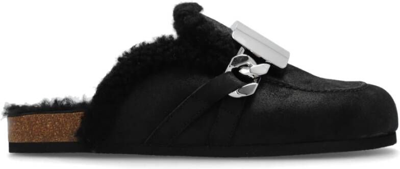 JW Anderson Zwarte leren slof met bont aan de binnenkant - Foto 3