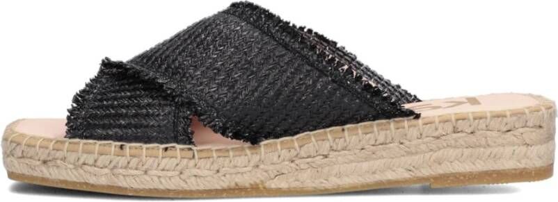Kanna Zwarte Leren Franje Slippers