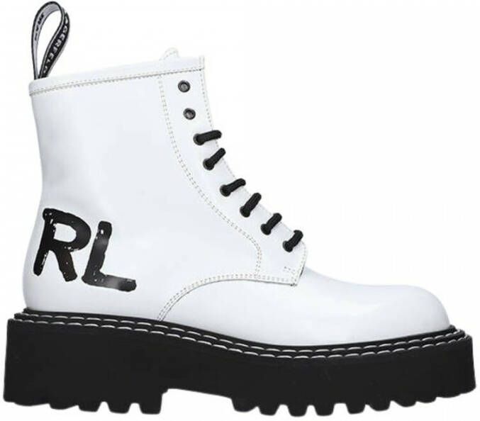 Karl Lagerfeld Witte Enkellaarzen Casual Gesloten Platte Schoenen White Dames