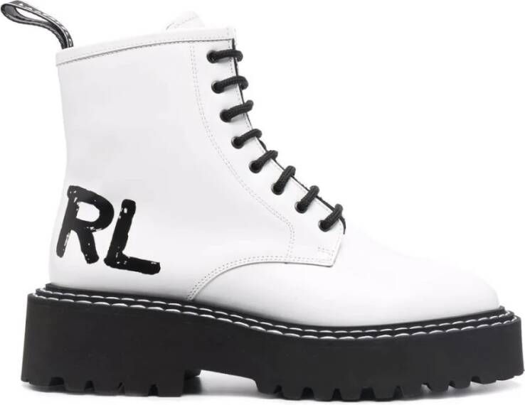 Karl Lagerfeld Witte Enkellaarzen Casual Gesloten Platte Schoenen White Dames