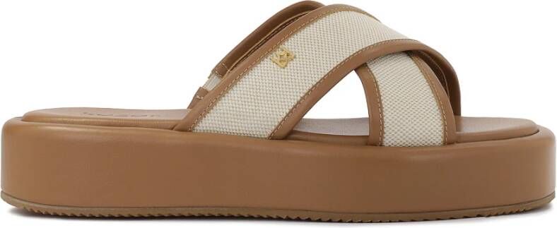 Kazar Bruine slippers in leer en canvas stof