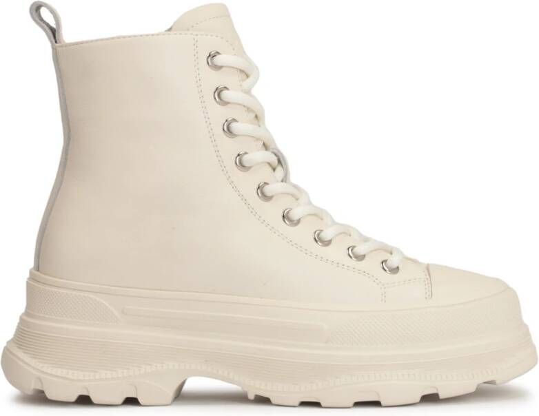 Kazar Dames off-white platte enkellaarsjes met veters