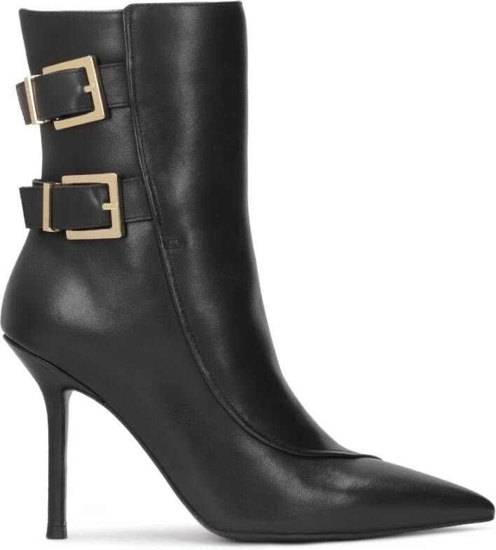 Kazar Elegante zwarte stiletto laarzen versierd met logogespen