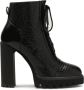 Kazar Gestanste leren laarzen met hak en dikke zool Black Dames - Thumbnail 2