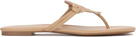 Kazar Beige leren monogram teenslippers van