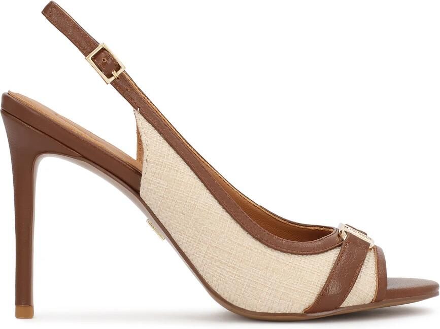 Kazar Beige fabric and brown leather sandals