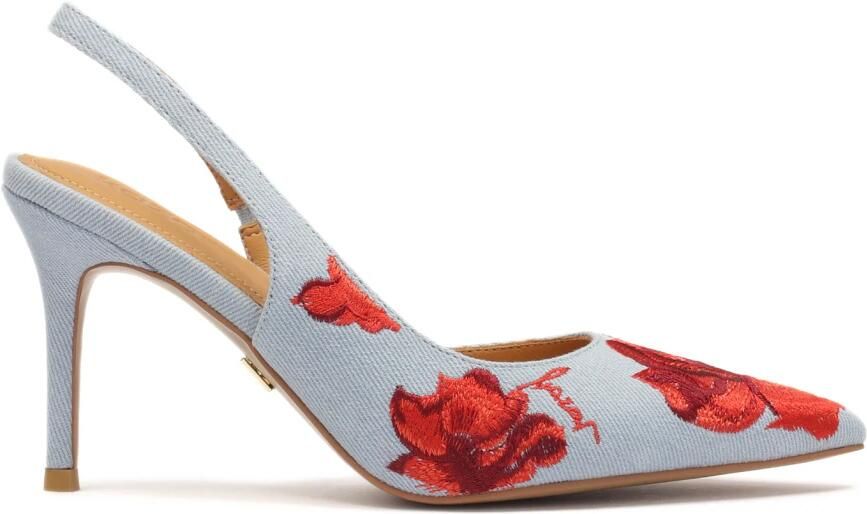 Kazar Blauwe bloemenstof slingback pumps.Dit product valt klein uit.