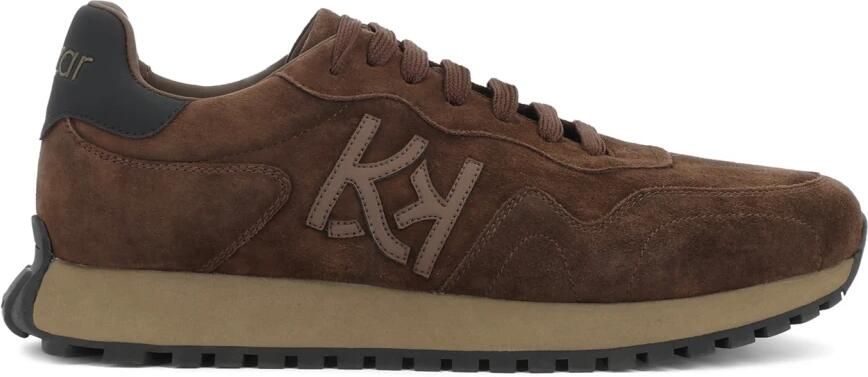 Kazar Bruine herensneakers van suède met monogramontwerp