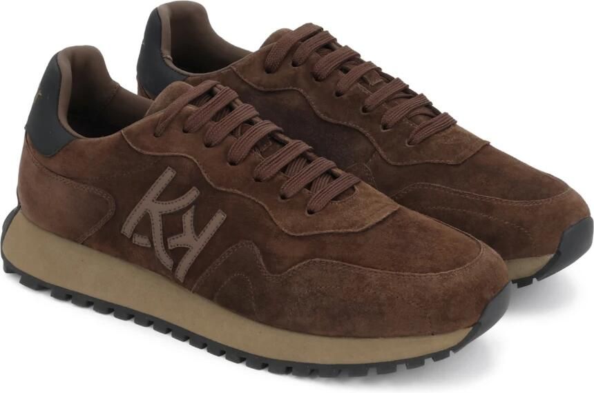 Kazar Bruine herensneakers van suède met monogramontwerp - Foto 2
