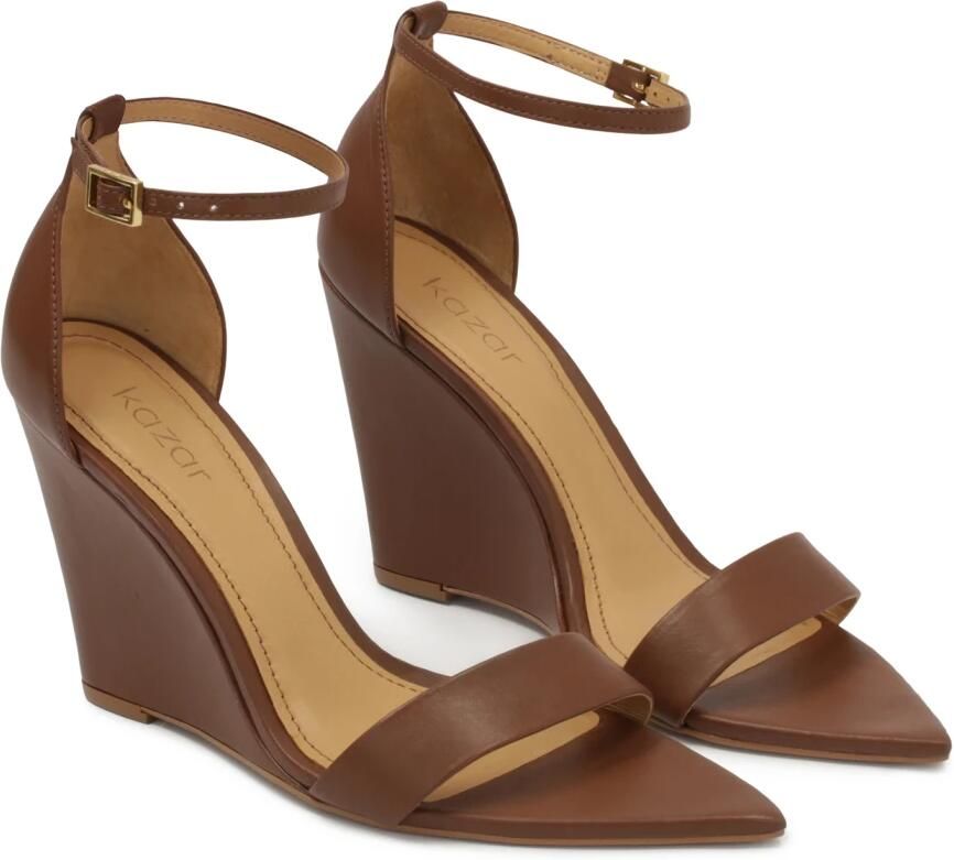 Kazar Bruine leren sandalen met plateauzool