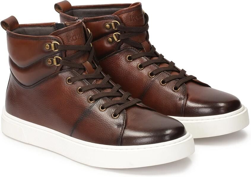 Kazar Bruine leren sneakers met hoge schacht