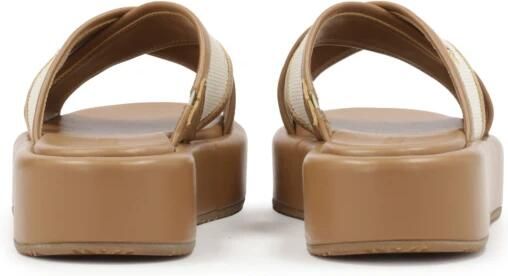 Kazar Bruine slippers in leer en canvas stof