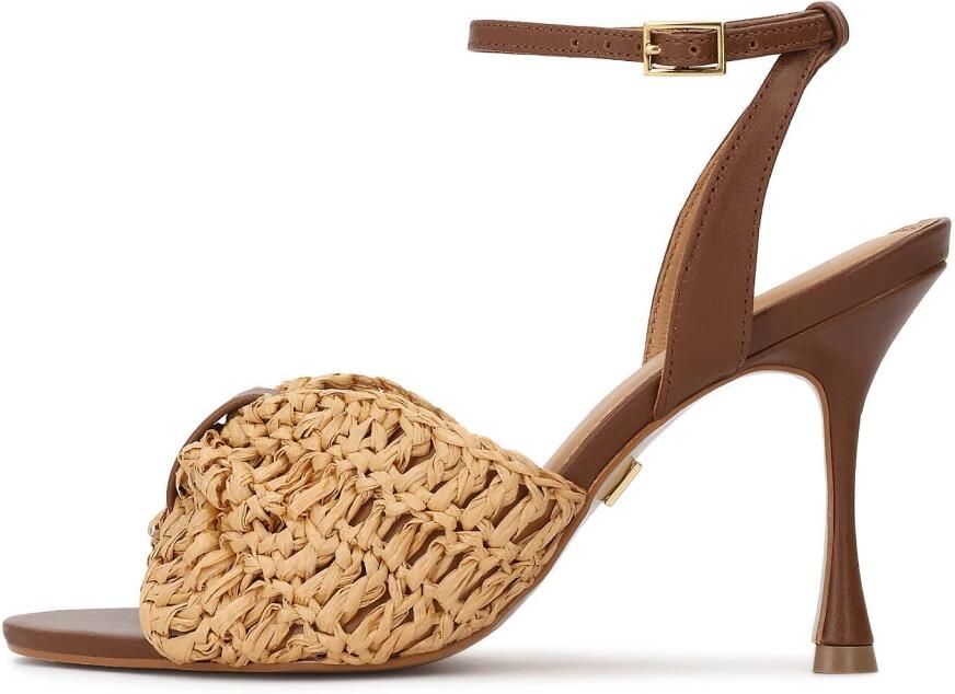 Kazar Bruine stiletto sandalen met raffia strik - Foto 2