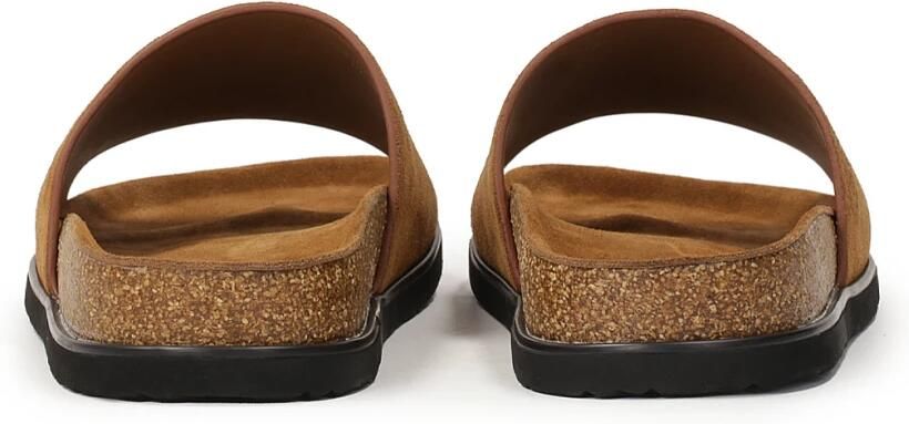 Kazar Bruine suède teenslippers op een kurken zool