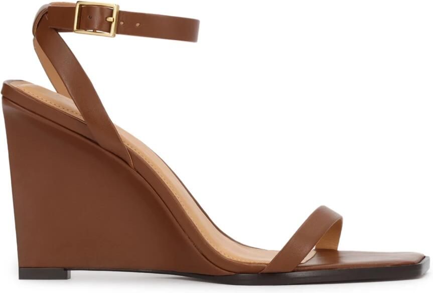 Kazar Brown leather sandals on a platform heel