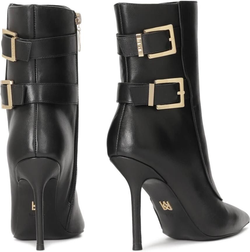 Kazar Elegante zwarte stiletto laarzen versierd met logogespen