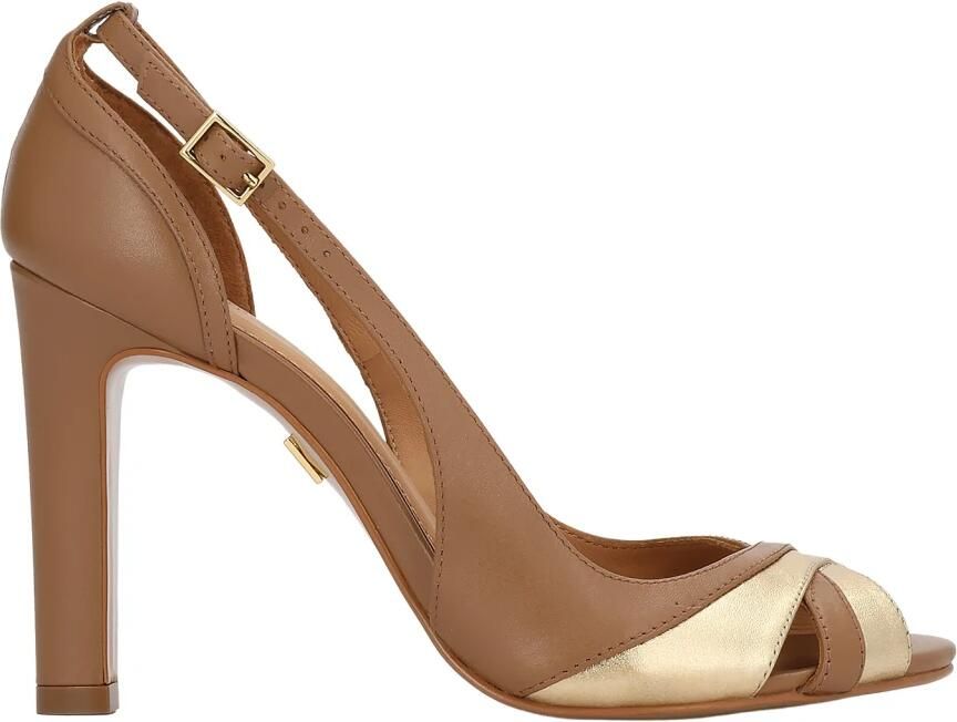 Kazar Brown and gold peep-toe pumps