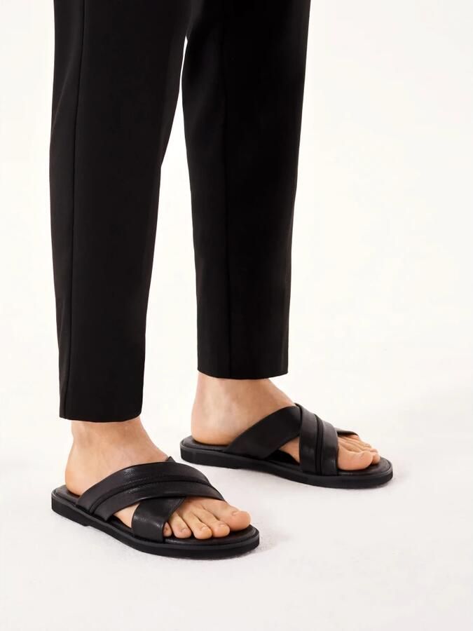 Kazar Heren leren slippers met kruisbanden