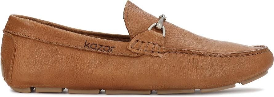 Kazar Brown Genuine leather men's moccasins with smocking