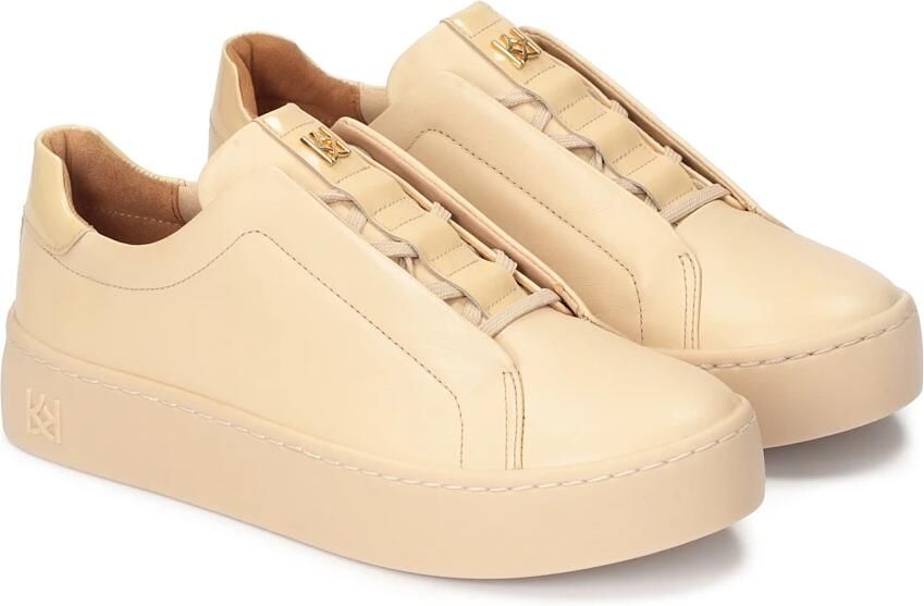 Kazar Leren sneakers op een rechte zool Beige Dames - Foto 3